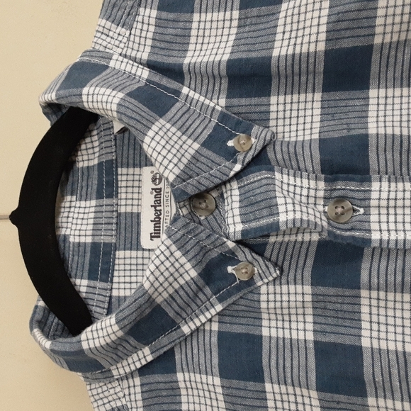 Timberland men's button up shirt long sleeves plaid casual linen blend size M - Picture 2 of 8